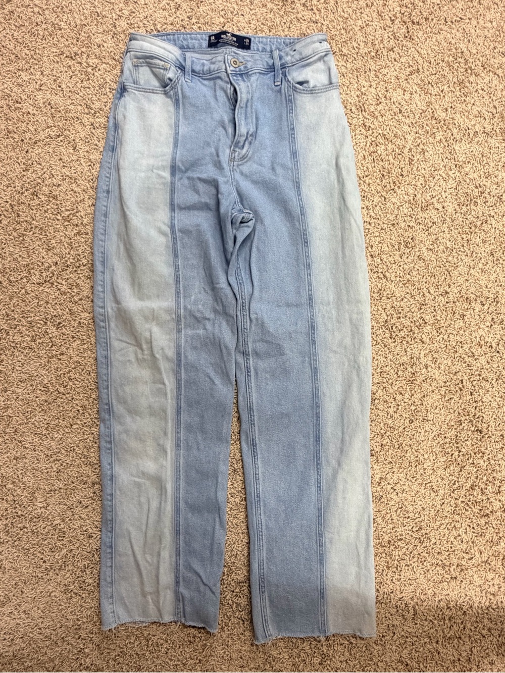 Hollister Two-Tone Light and Medium Blue Straight Jeans